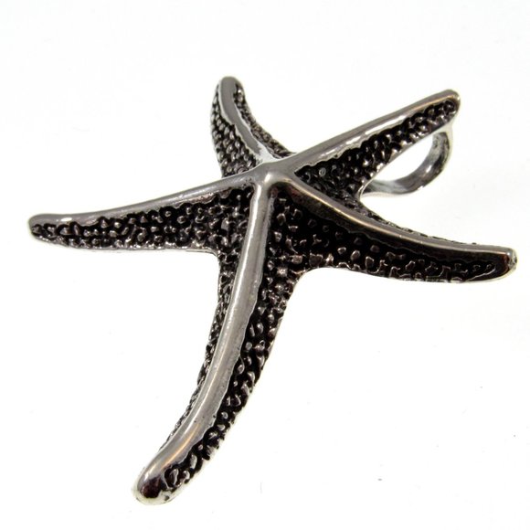 Solid 925 Sterling Silver Textured Starfish Slide Pendant - Sea Life Jewelry - Picture 7 of 8